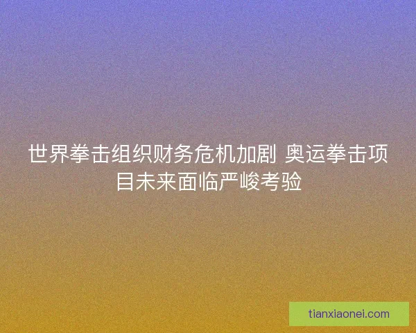 世界拳击组织财务危机加剧 奥运拳击项目未来面临严峻考验