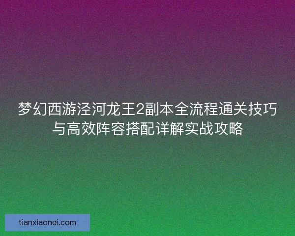 梦幻西游泾河龙王2副本全流程通关技巧与高效阵容搭配详解实战攻略